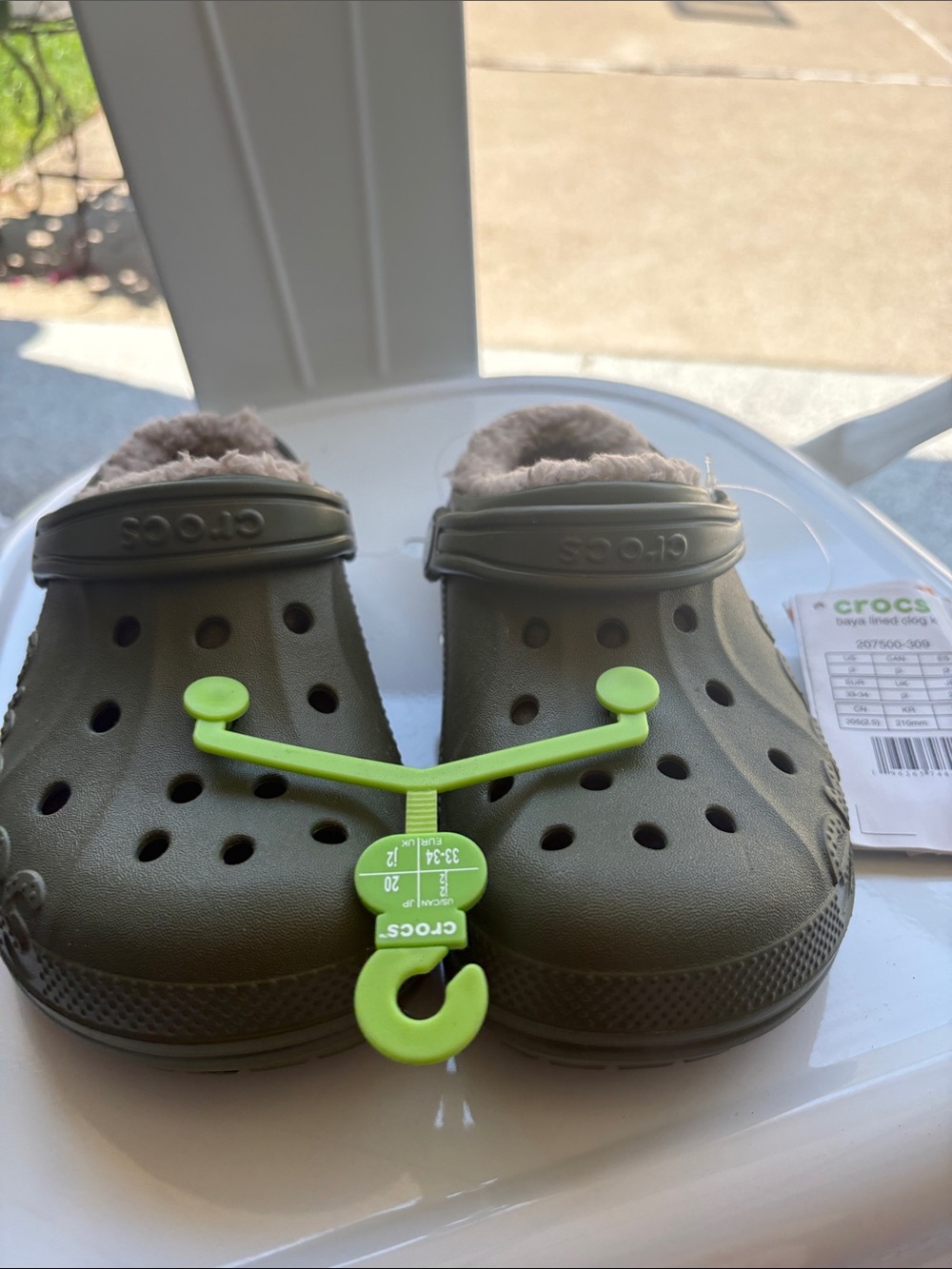 CROCS Baya Lined Clogs in Olive Green with Tan Lining